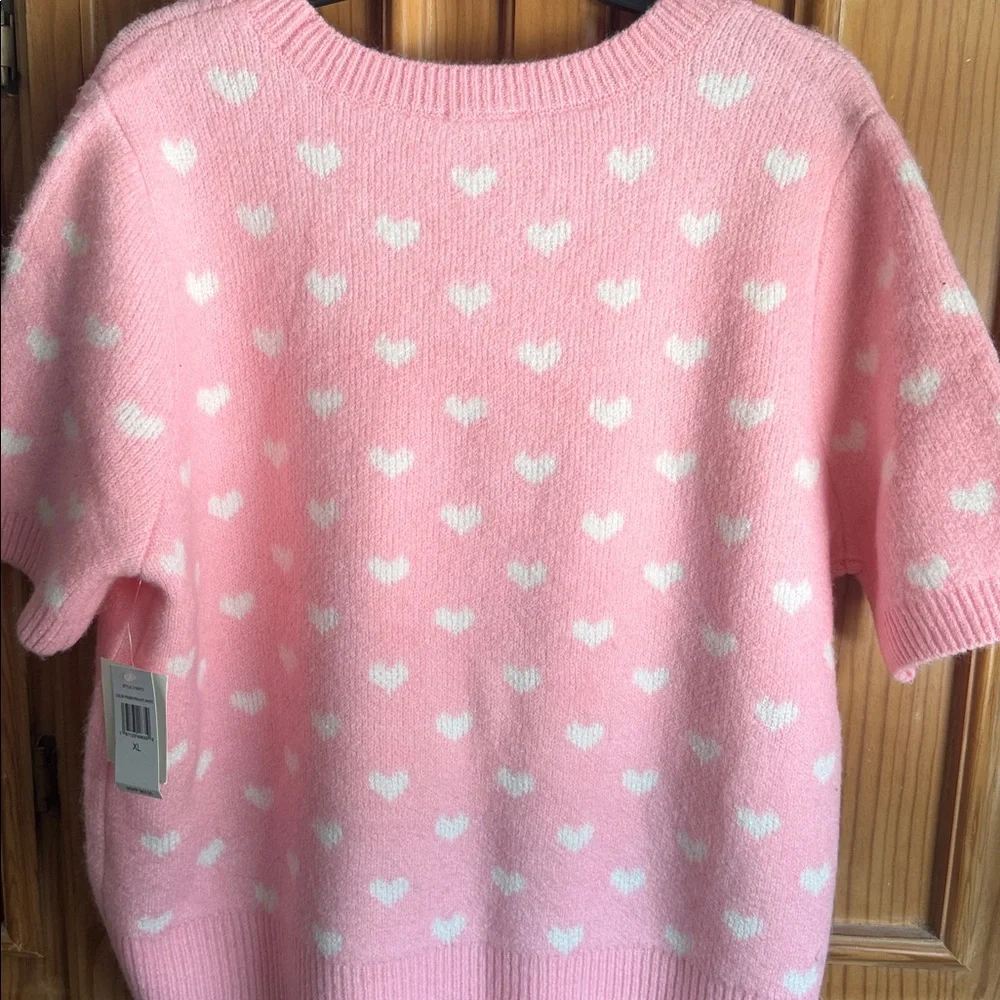 CeCe Pink and White Heart Sweater size xl nwt - Picture 6 of 7